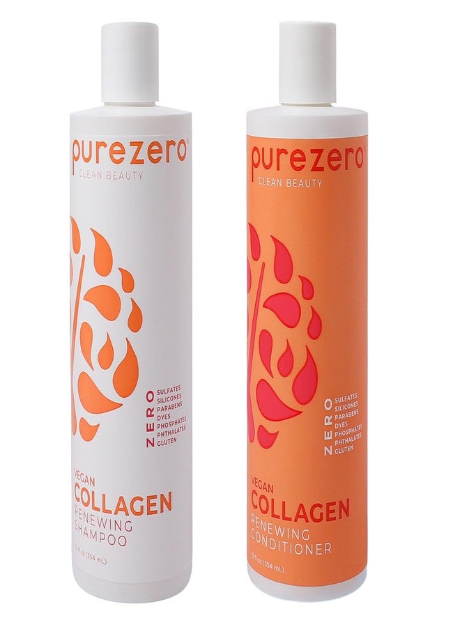 Purezero Collagen Silicone Free Shampoo & Conditioner Set - Strengthening & Hydrating - Duo for Dry or Damaged Hair – Plant-Based Collagen, Sulfate-Free, Paraben-Free, Cruelty-Free, 2 × 12 oz - Image 1